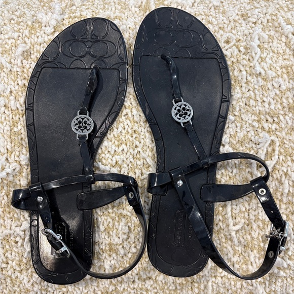 Coach Shoes - Coach Black Sandals with Silver Details